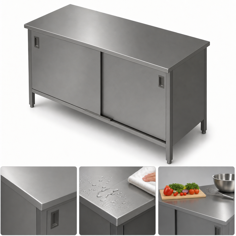 Product image #3 for John Boos 48-Inch x 24-Inch 16-Gauge 300-Series Stainless Steel Enclosed Work Table with Sliding Doors