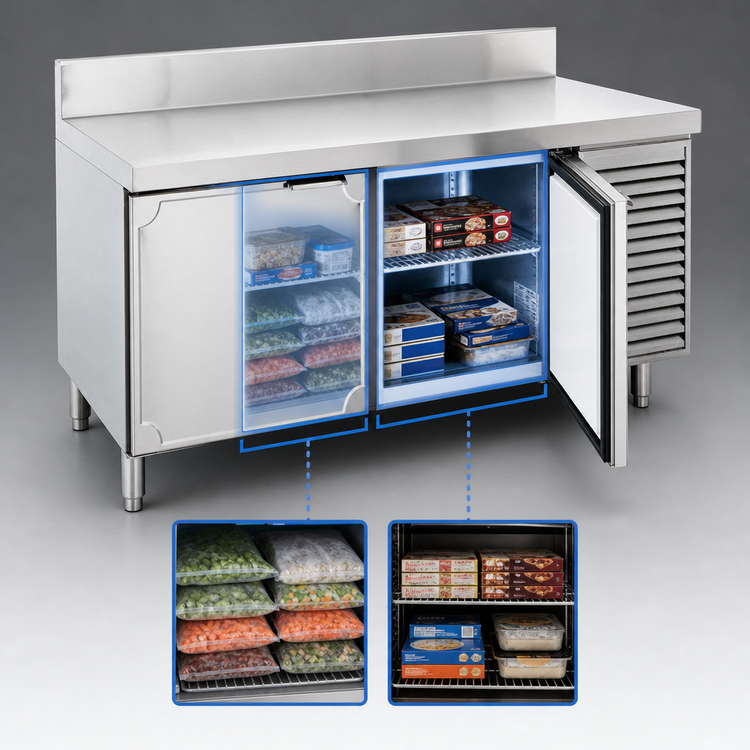 Product image #3 for La Rosa Refrigeration 62-Inch Two-Section Reach-In Worktop Freezer Base with Doors, Self-Contained Side-Mounted, Stainless Steel