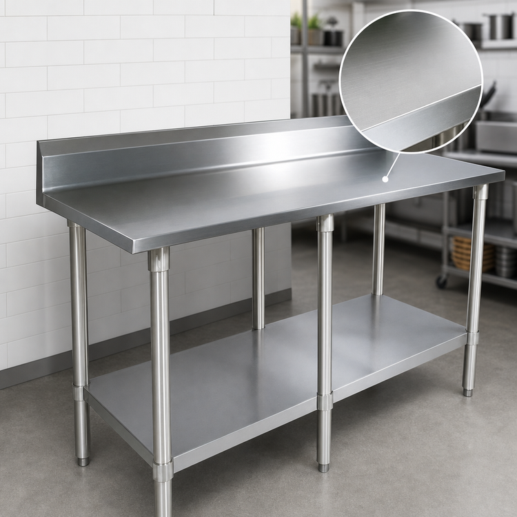 Product image #3 for BK Resources 84" x 24" 18/430 Stainless Steel Work Table with 5" Backsplash, Galvanized Legs and Undershelf