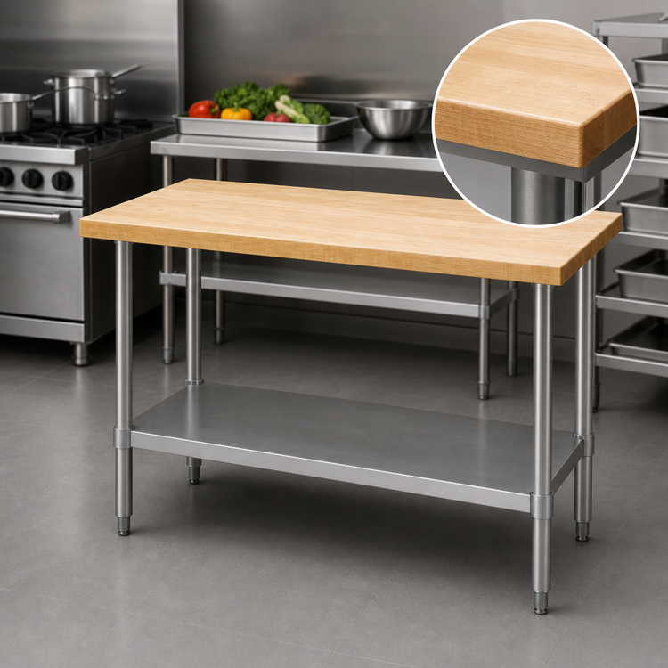Product image #3 for Eagle Group 96-Inch x 30-Inch Hardwood Top Work Table with Galvanized Undershelf