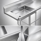 Thumbnail image #3 for Klinger's Trading SDT92R 92-Inch Right-to-Left Soiled Dishtable with 20 x 20 Pre-Rinse Sink and 9-Inch Backsplash