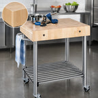 Thumbnail image #3 for John Boos Cucina D'Amico CUCD15 Mobile Butcher Block Cart, 30 x 24 x 35-1/2 in, 5 in End-Grain Maple Top, Stainless Steel Base