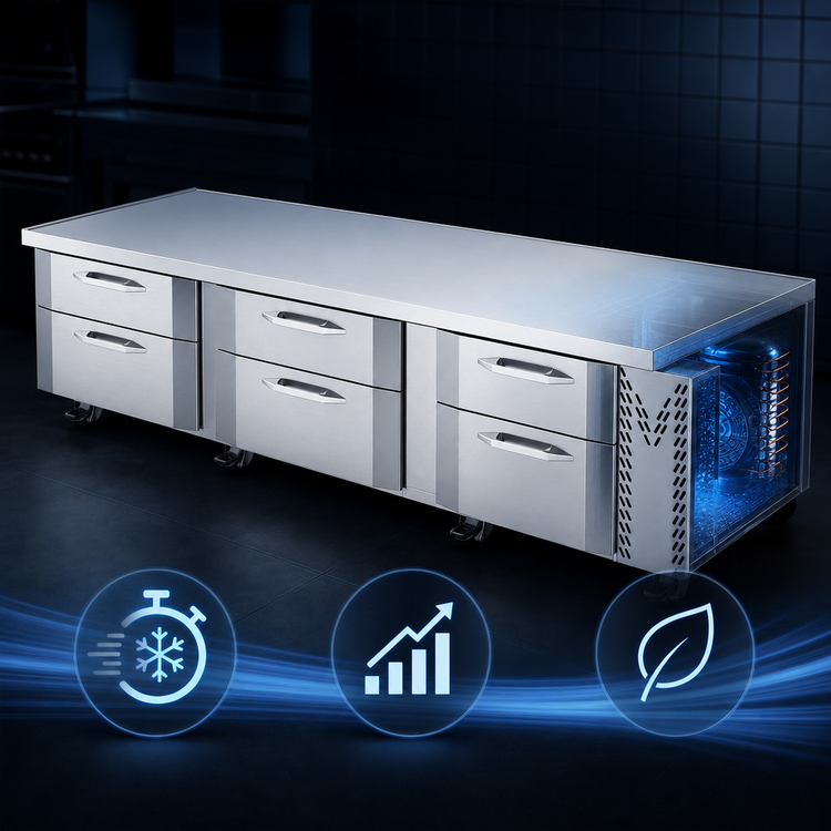 Product image #3 for Victory Refrigeration CBR112HC Three-Section 112" Chef Base Refrigerator with V-Core Technology