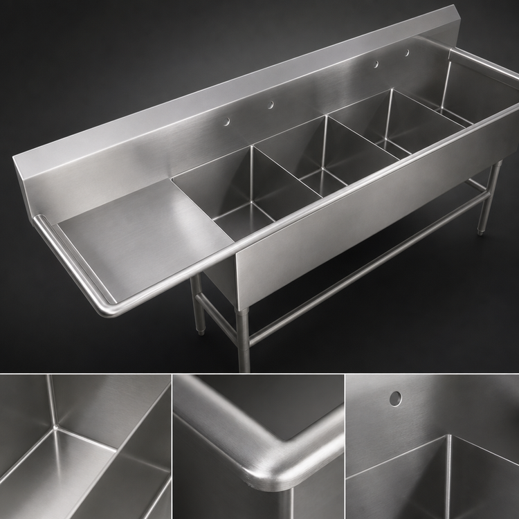 Product image #3 for John Boos Pro-Bowl 4-Compartment Stainless Steel Sink with 24-Inch Left Drainboard