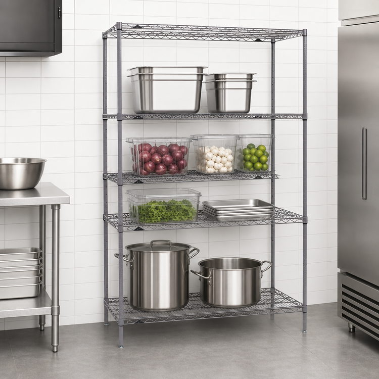 Product image #3 for Metro Super Erecta 30"W x 21"D x 74"H Wire Shelving Starter Unit, 4 Shelves, Metroseal Gray Epoxy-Coated Finish with Microban