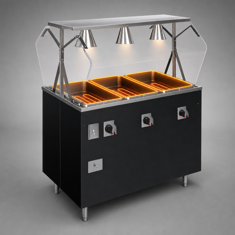 Product image #3 for Vollrath 2-Series 46-Inch 3-Well Mobile Hot Food Station with Buffet Breath Guard and Enclosed Storage Base