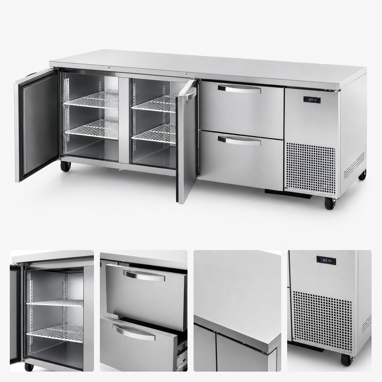 Product image #3 for True SPEC SERIES 93-1/4-Inch 3-Section Deep Undercounter Refrigerator with 2 Doors and 2 Drawers