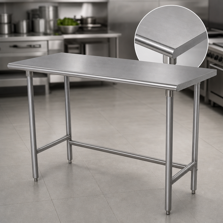 Product image #3 for Advance Tabco 48-Inch x 24-Inch 14-Gauge 304 Stainless Steel Flat Top Work Table with Open Base