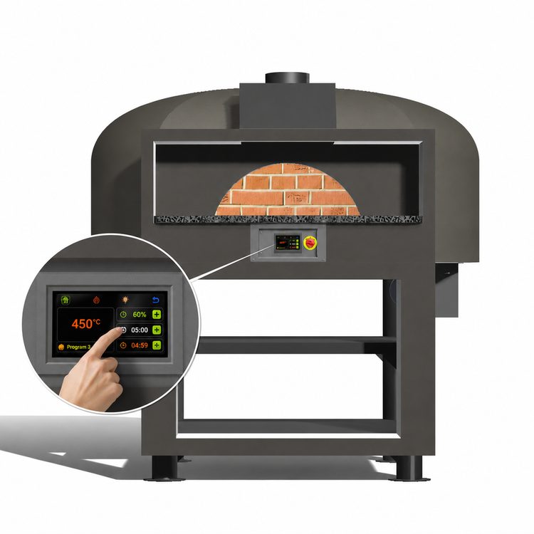 Product image #3 for Facade Enclosed Gas-Fired Round Brick Deck Pizza Oven with Programmable Touch-Screen Controls and Stand