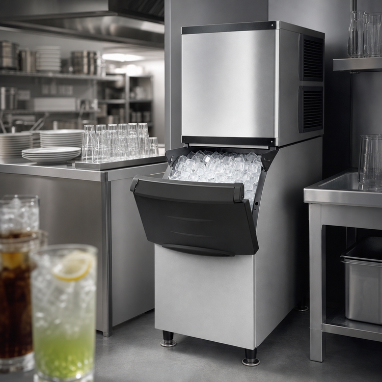 Product image #3 for Omcan 22-Inch Cube-Style Ice Maker with Bin, Air-Cooled, 350 lb/Day, 275 lb Storage