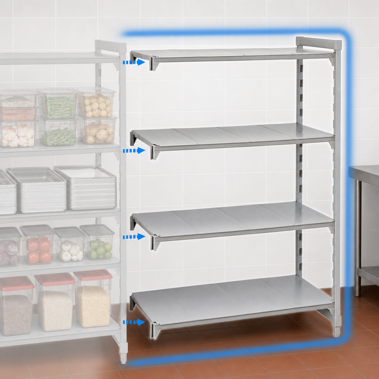 Product image #4 for Cambro Camshelving Premium 4-Shelf Solid Add-On Polymer Shelving Unit, 60" x 18" x 64", Speckled Gray