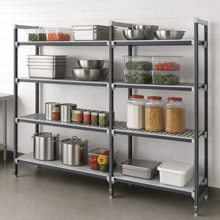 Product image #3 for Camshelving Elements XTRA 24" W x 24" L x 72" H Stationary Add-On Polymer Shelving Unit, 4-Tier, 3 Vented + 1 Solid, Speckled Gray