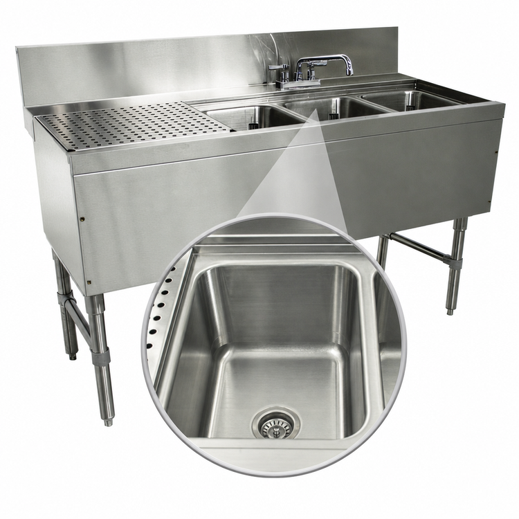 Product image #3 for Advance Tabco Prestige Supreme 3-Compartment Underbar Sink Unit with Left Drainboard and Deck Mount Faucet