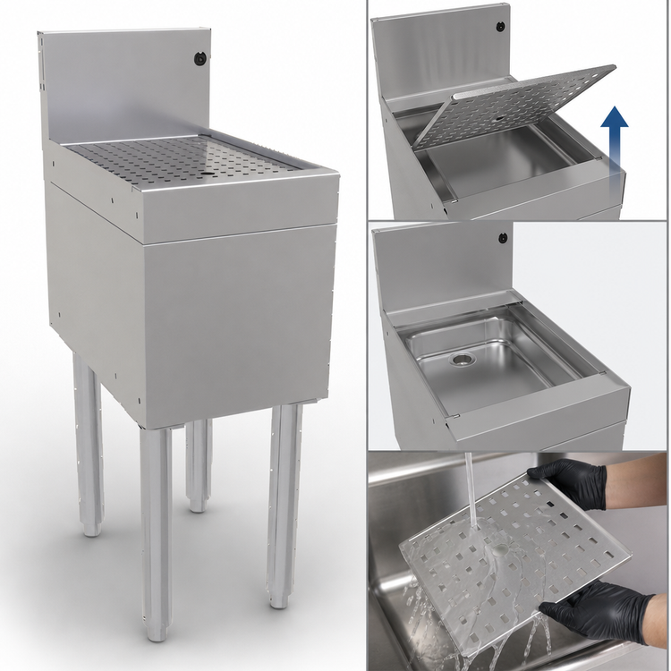 Product image #3 for Glastender Free Standing Stainless Steel Underbar Drainboard with Removable Perforated Insert, 12 x 19 Inches