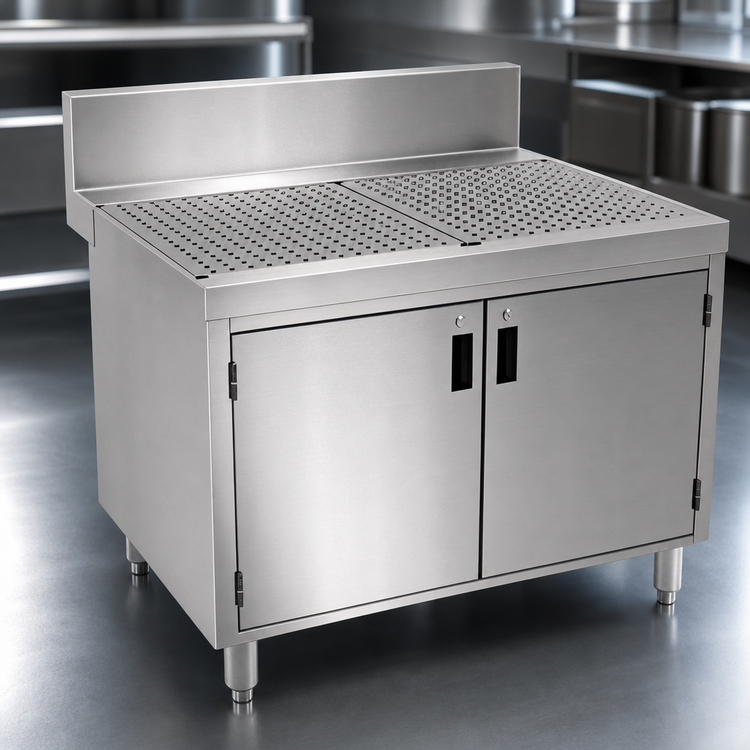 Product image #3 for Advance Tabco Prestige Underbar Stainless Steel Drainboard Cabinet with Removable Hinged Doors, 30 x 30 x 36 Inches