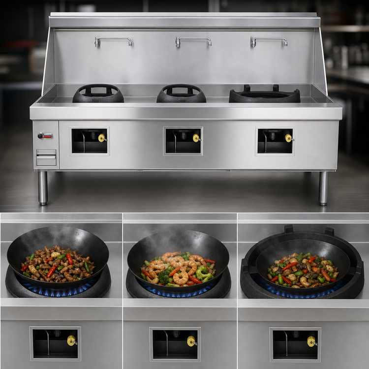 Product image #3 for York Commercial Gas Wok Range with 3 Chambers, Water-Cooled Top, Stainless Steel
