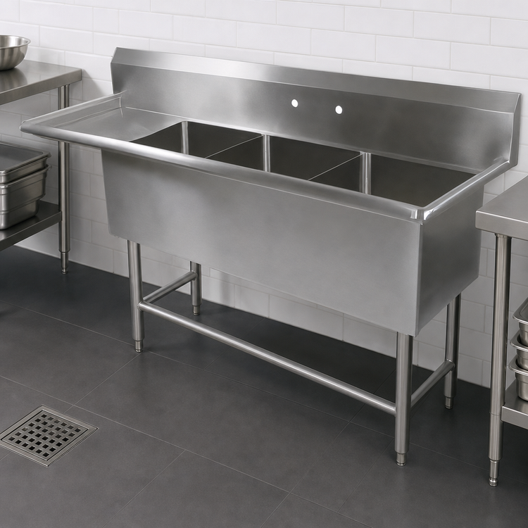 Product image #3 for John Boos Pro-Bowl 3-Compartment Sink with 24-Inch Left Drainboard, 20 x 20 x 14-Inch Bowls, 16-Gauge Stainless Steel