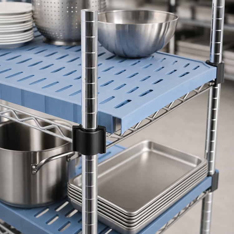 Product image #3 for QuadPLUS Louvered Polymer Shelf Mat, 60 x 18 Inches, Blue, with MICROGARD Antimicrobial Protection