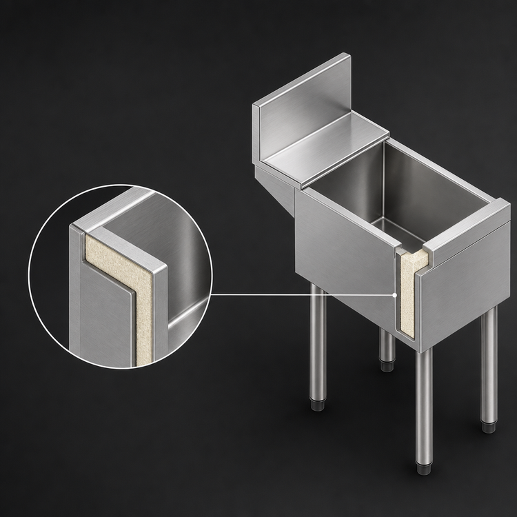 Product image #3 for Top Shelf TSD Series Insulated Underbar Bottle Storage Bin, 6 in. W x 24 in. D, Stainless Steel