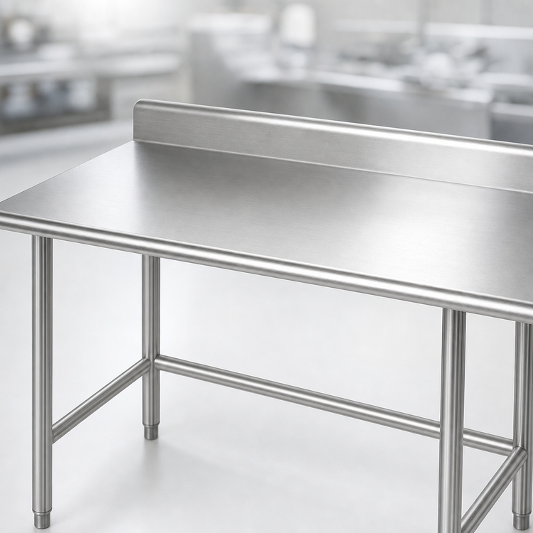 Product image #3 for Advance Tabco 144-Inch x 24-Inch Stainless Steel Work Table with 5-Inch Backsplash and Open Base
