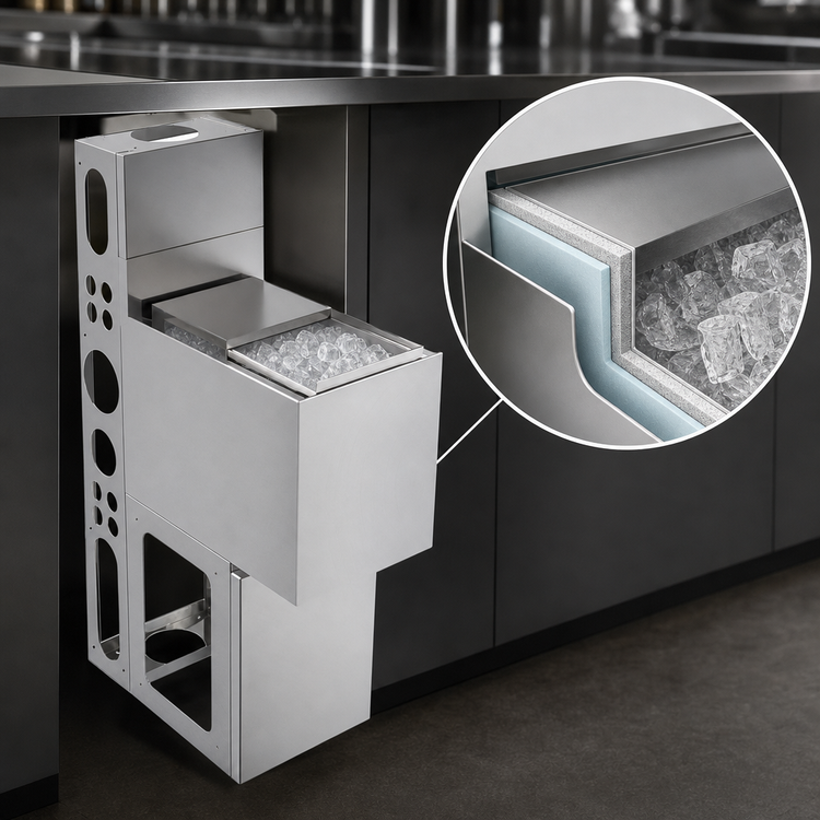 Product image #4 for BK Resources Underbar Insulated Stainless Steel Ice Bin with Sliding Cover