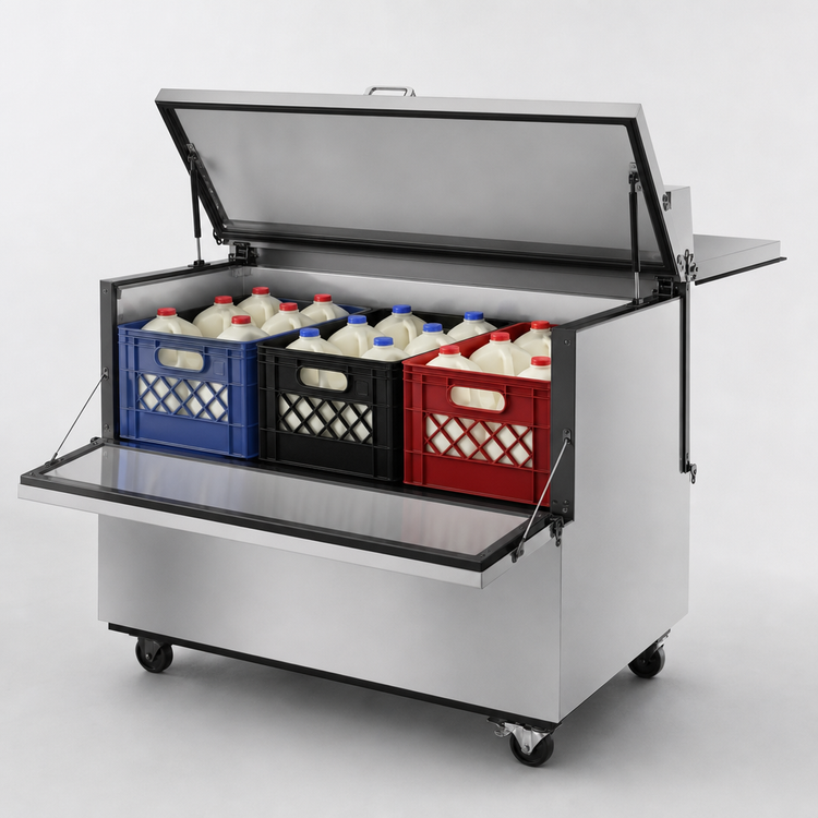 Product image #3 for True 49-Inch Mobile Dual-Sided Milk Cooler Cart, 12-Crate Capacity