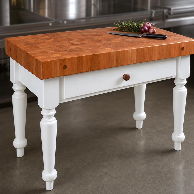 Product image #3 for American Heritage Rustica 30" x 24" Stationary Butcher Block Work Table with 4" End Grain Cherry Top and 1 Drawer