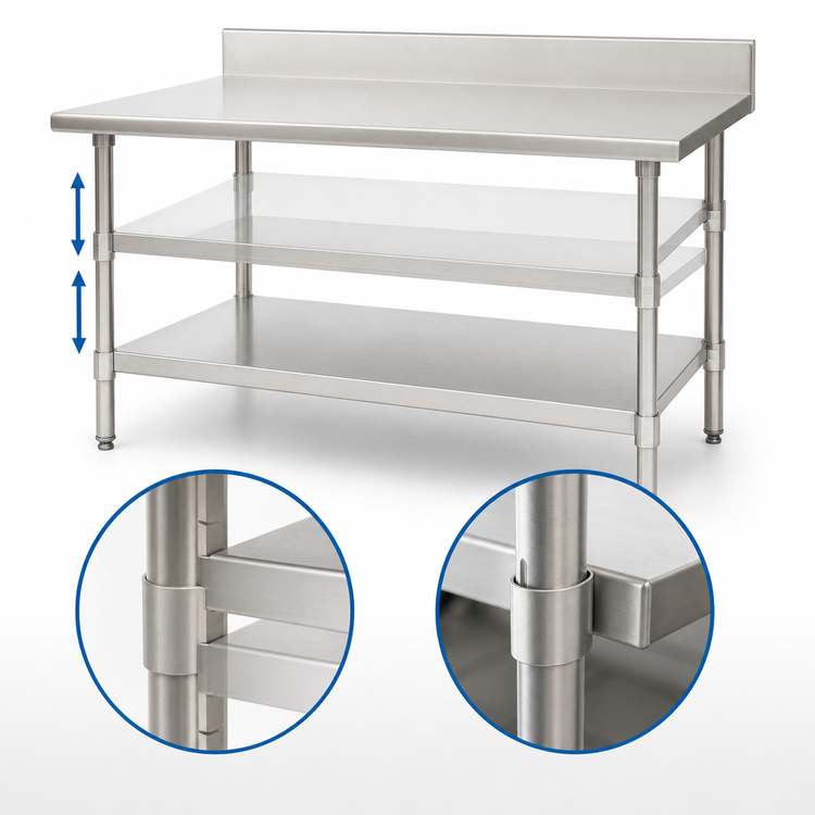 Product image #3 for Eagle Group Adjustable Galvanized Work Table Undershelf, 72 x 24 Inches