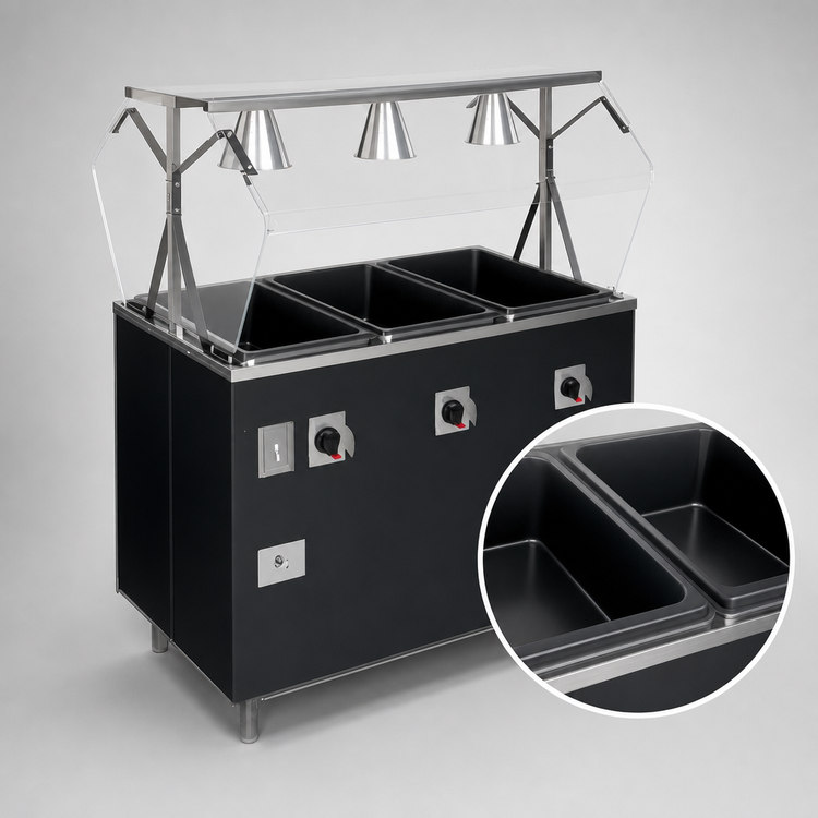 Product image #3 for Vollrath 2-Series Affordable Portable Deluxe 4-Well Mobile Hot Food Station with Breath Guard and Lights