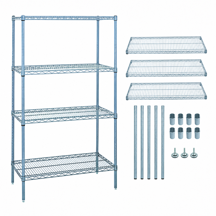 Product image #3 for Quantum 60"W x 12"D x 86"H Wire Shelving Starter Kit, Stationary, Gray Epoxy Antimicrobial, 4 Shelves