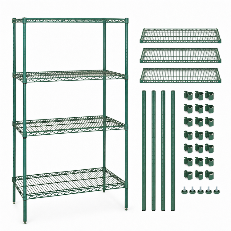 Product image #3 for Quantum 48"W x 36"D x 86"H Wire Shelving Starter Kit, 4-Shelf, Green Epoxy Antimicrobial