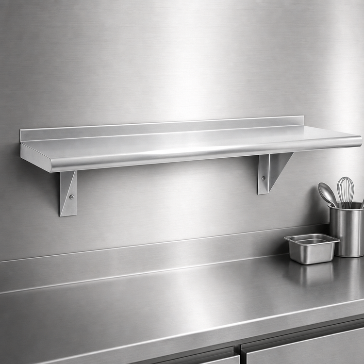 Product image #3 for Advance Tabco 84 Inch x 12 Inch Wall-Mounted Stainless Steel Shelf, 18-Gauge 430, Satin Finish
