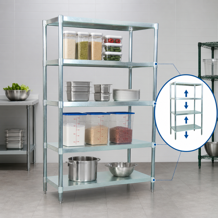 Product image #3 for BK Resources 67-Inch Wide Dry Storage Wire Shelving Unit with 4 Adjustable Galvanized Shelves