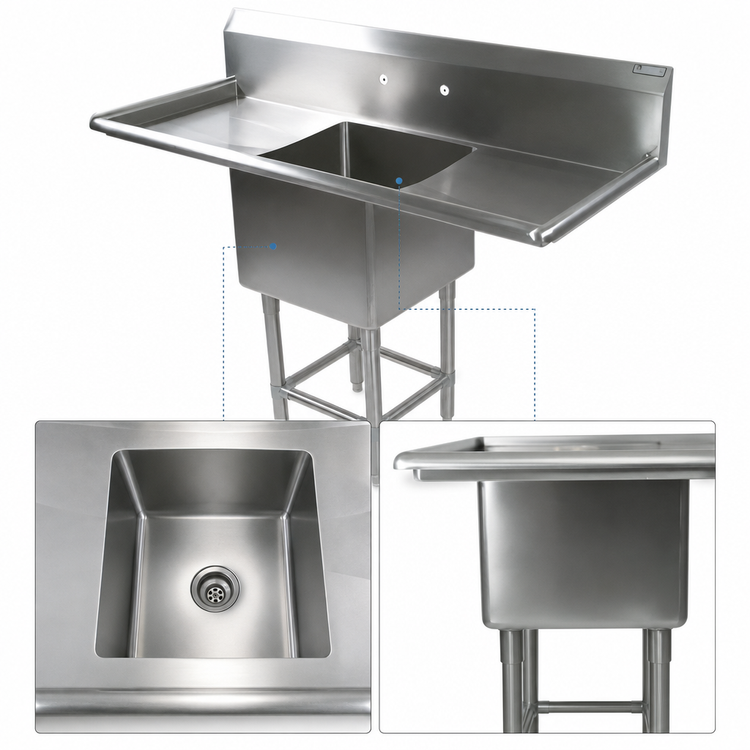Product image #3 for John Boos Pro-Bowl 1-Compartment Stainless Steel Sink with Left and Right Drainboards, 67-1/4 Inch Wide