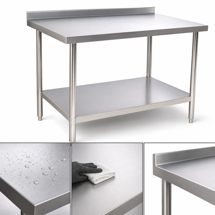 Product image #3 for Klinger's Trading Heavy Duty Stainless Steel Work Table with Backsplash and Undershelf, 48 x 30 x 38 Inches
