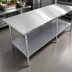 Thumbnail image #3 for Sapphire 120-Inch x 24-Inch Stainless Steel Flat Top Work Table with Galvanized Undershelf and Legs