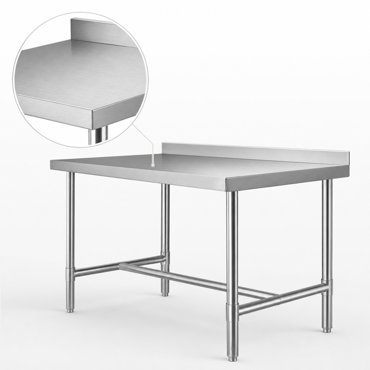 Product image #3 for 48 Inch x 18 Inch 18-Gauge Stainless Steel Open Base Work Table with 2 Inch Rear Up-Turn