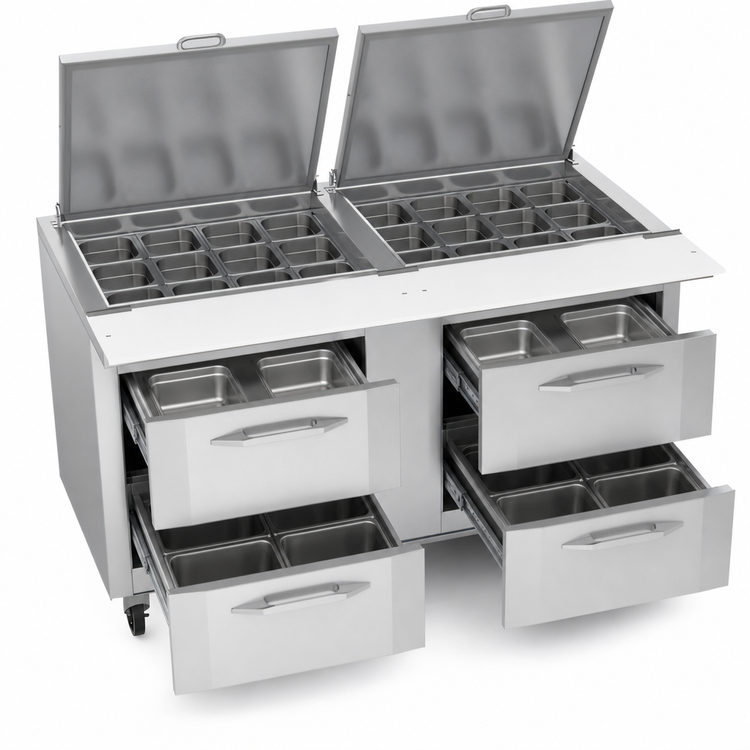 Product image #4 for Victory UltraSpec™ V-Core™ Two-Section Sandwich Prep Table with 4 Drawers and 24-Pan Top, 60-Inch Wide