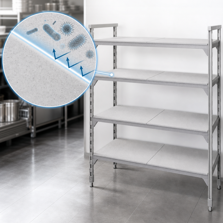 Product image #4 for Cambro Camshelving Premium 4-Shelf Solid Polymer Shelf Kit, 24-Inch Deep x 54-Inch Wide, Speckled Gray