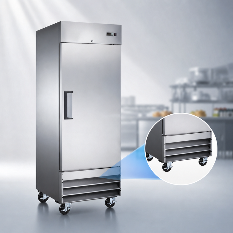 Product image #3 for Omcan USA 23 Cu. Ft. One-Section Bottom-Mount Self-Contained Reach-In Freezer with Solid Hinged Door