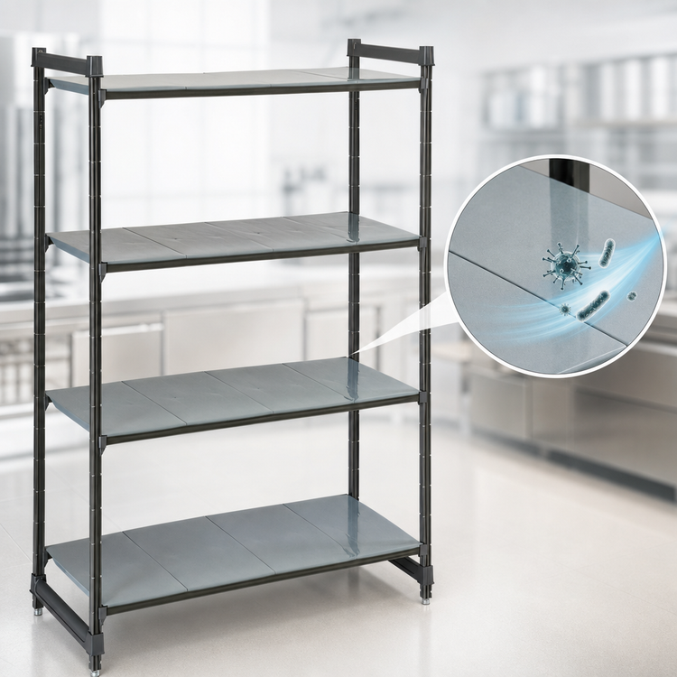 Product image #3 for Cambro Camshelving Basics Plus 4-Shelf Solid Stationary Starter Unit, 54-Inch Wide x 21-Inch Deep x 64-Inch High, Brushed Graphite