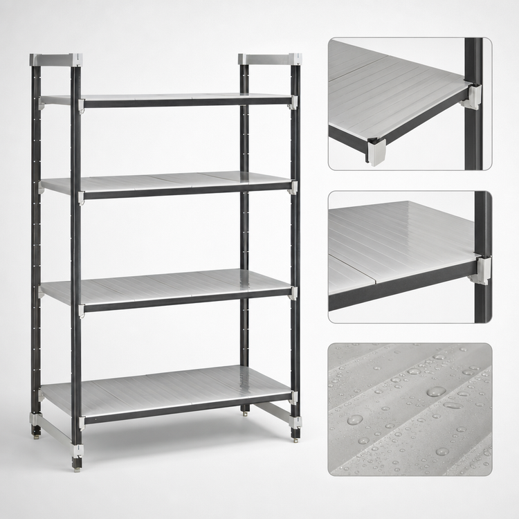 Product image #3 for Cambro Camshelving Elements XTRA 4-Tier Solid Stationary Starter Polymer Shelving Unit, Speckled Gray, 21 x 72 x 84 Inches