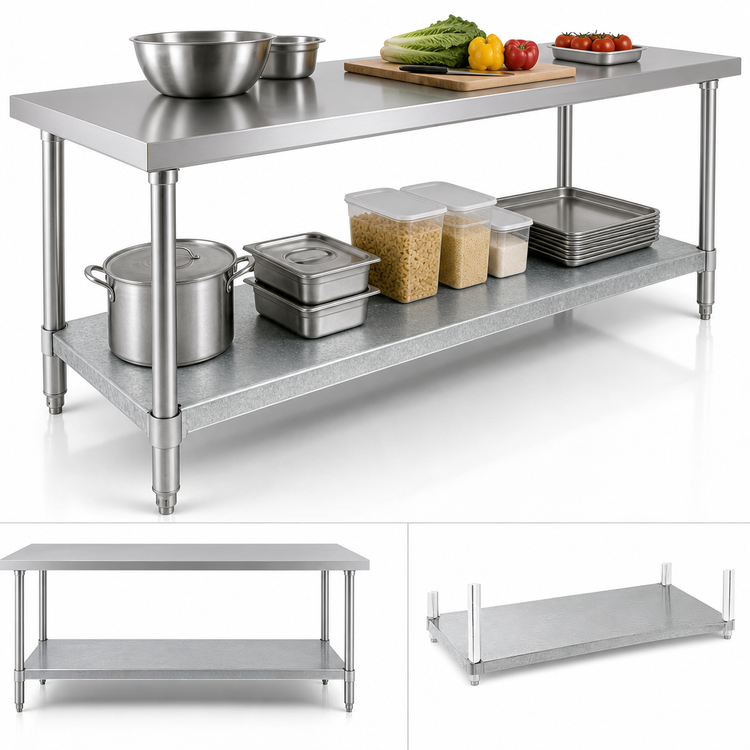 Product image #3 for 84-Inch x 30-Inch Galvanized Steel Undershelf for Commercial Work Tables