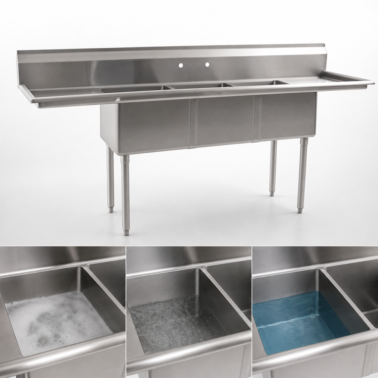 Product image #3 for Eagle Group BlendPort® BPFE Series 3-Compartment Economy Sink with Left Drainboard, 18" x 18" Bowls