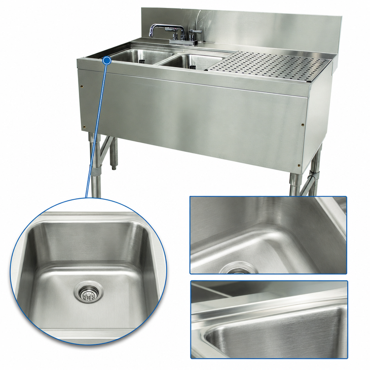 Product image #3 for Advance Tabco Prestige Supreme 48-Inch 2-Compartment Stainless Steel Underbar Sink Unit with Right Drainboard and Deck-Mount Faucet