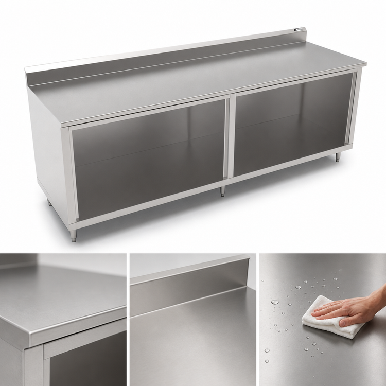 Product image #3 for John Boos 144-Inch Stainless Steel Work Table with Open Front Cabinet Base and 5-Inch Backsplash