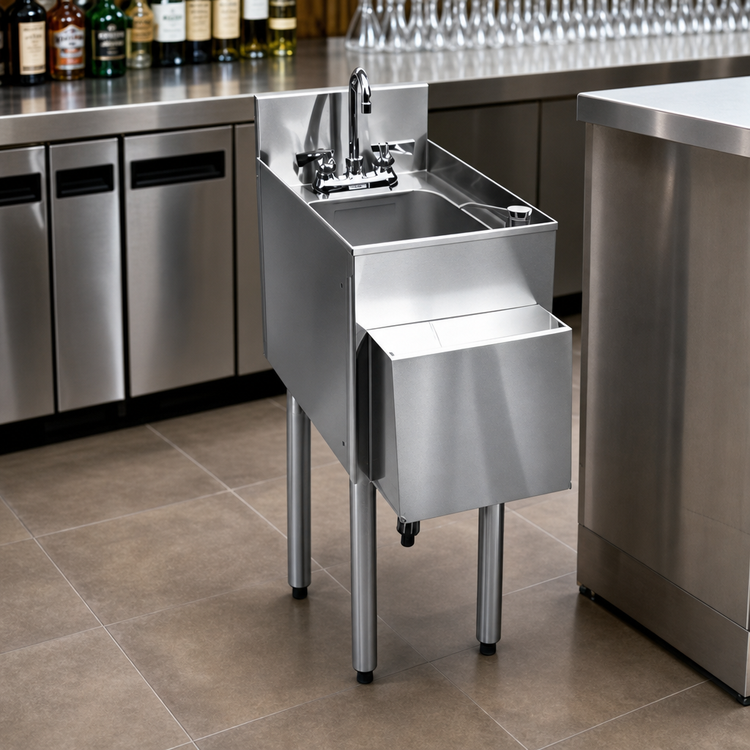 Product image #3 for CHOICE Free-Standing Underbar Hand Sink Unit with Gooseneck Faucet, 12 Inch Wide