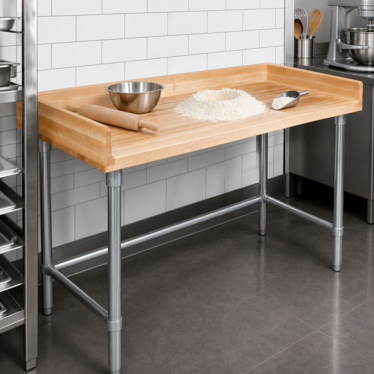 Product image #3 for John Boos Baker's Top Wood Work Table with Stainless Steel Legs and Coved Riser, 48 x 36 x 39-1/4 Inches