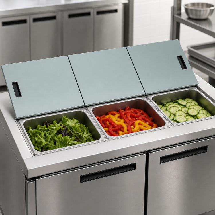 Product image #3 for Advance Tabco HC-3 Hinged Stainless Steel Cover for 3-Well Cold Food Tables