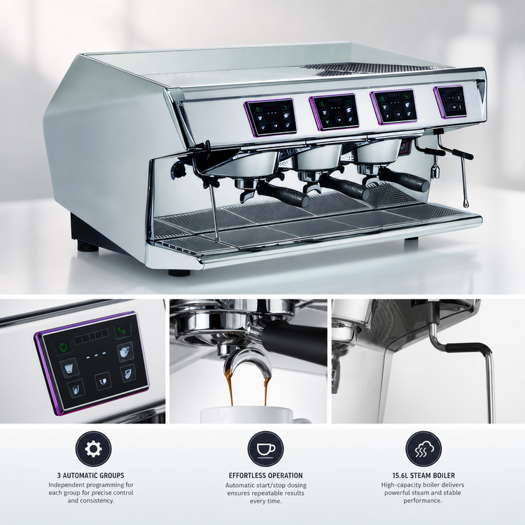 Product image #3 for UNIC Aura3 3-Group Automatic Espresso Machine with 15.6 Liter Steam Boiler